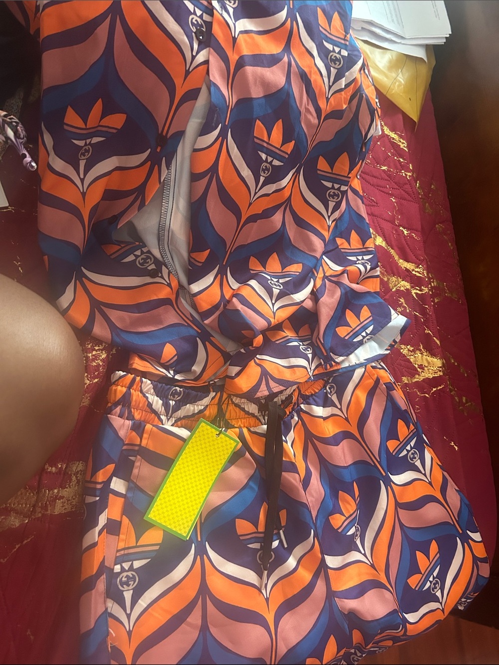 adidas Orange Blue Wave-Print Track shirt & Shorts 2pc top and bottoms unisex